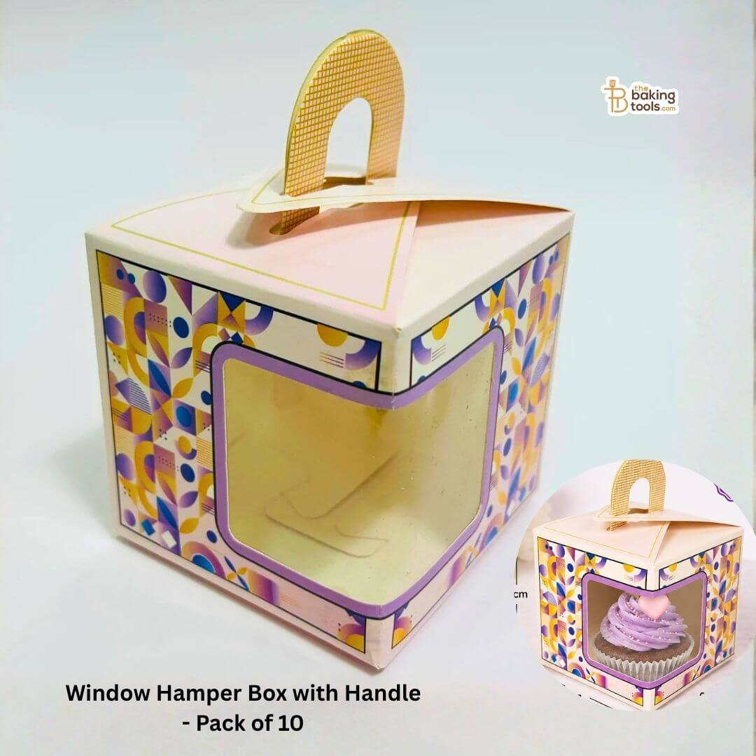 Designer Hamper Box | Window Cupcake Box with Handle -  Pack of 10