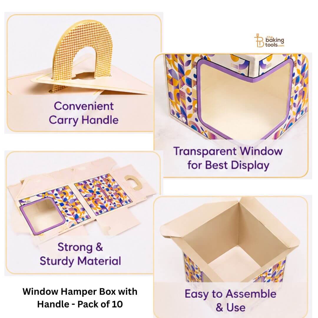 Designer Hamper Box | Window Cupcake Box with Handle -  Pack of 10