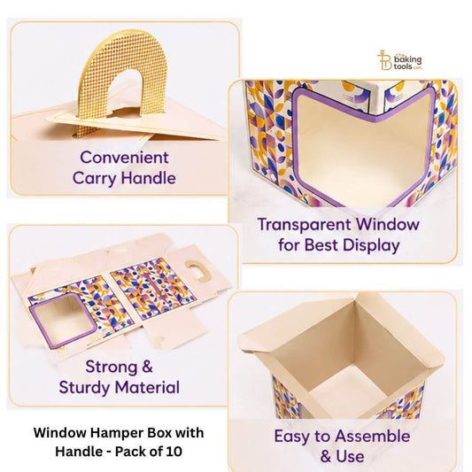 Designer Hamper Box | Window Cupcake Box with Handle -  Pack of 10