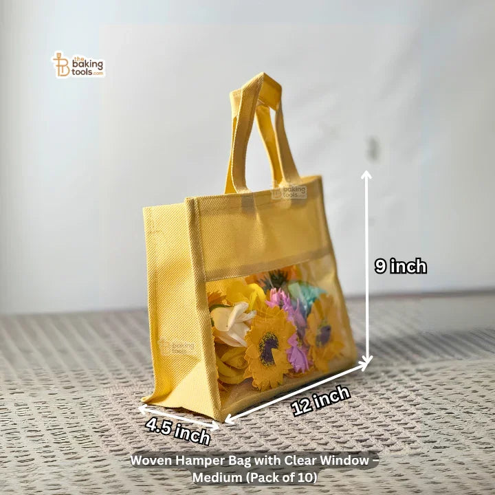 Woven Hamper Bag with Clear Window – Medium (12 x 4.5 x 9 inches ) | Pack of 10