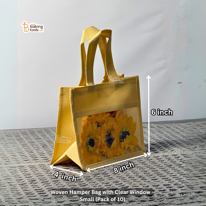 Woven Hamper Bag with Clear Window – Small (8 x 4 x 6 inches ) | Pack of 10