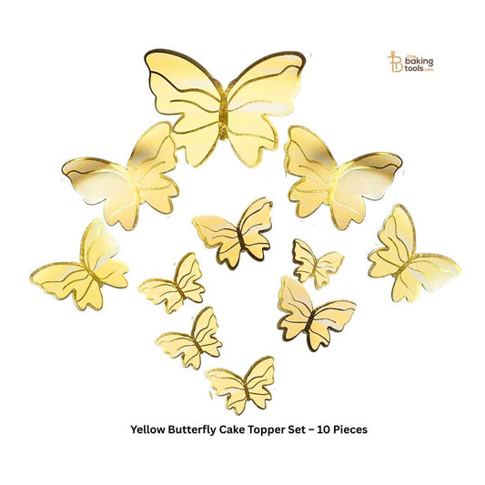 Yellow Butterfly Cake Topper Set – 10 Pieces | Mix Sizes