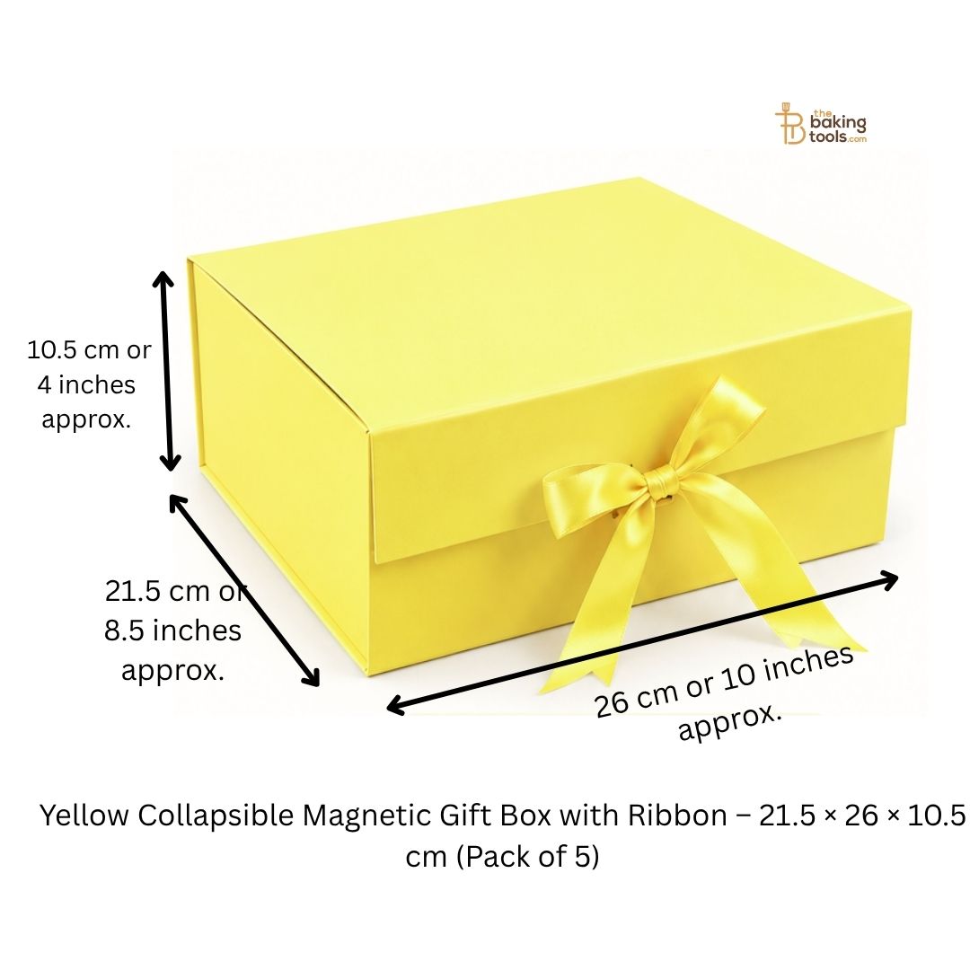 Yellow Collapsible Magnetic Gift Hamper Box with Ribbon – 21.5 × 26 × 10.5 cm (Pack of 5)