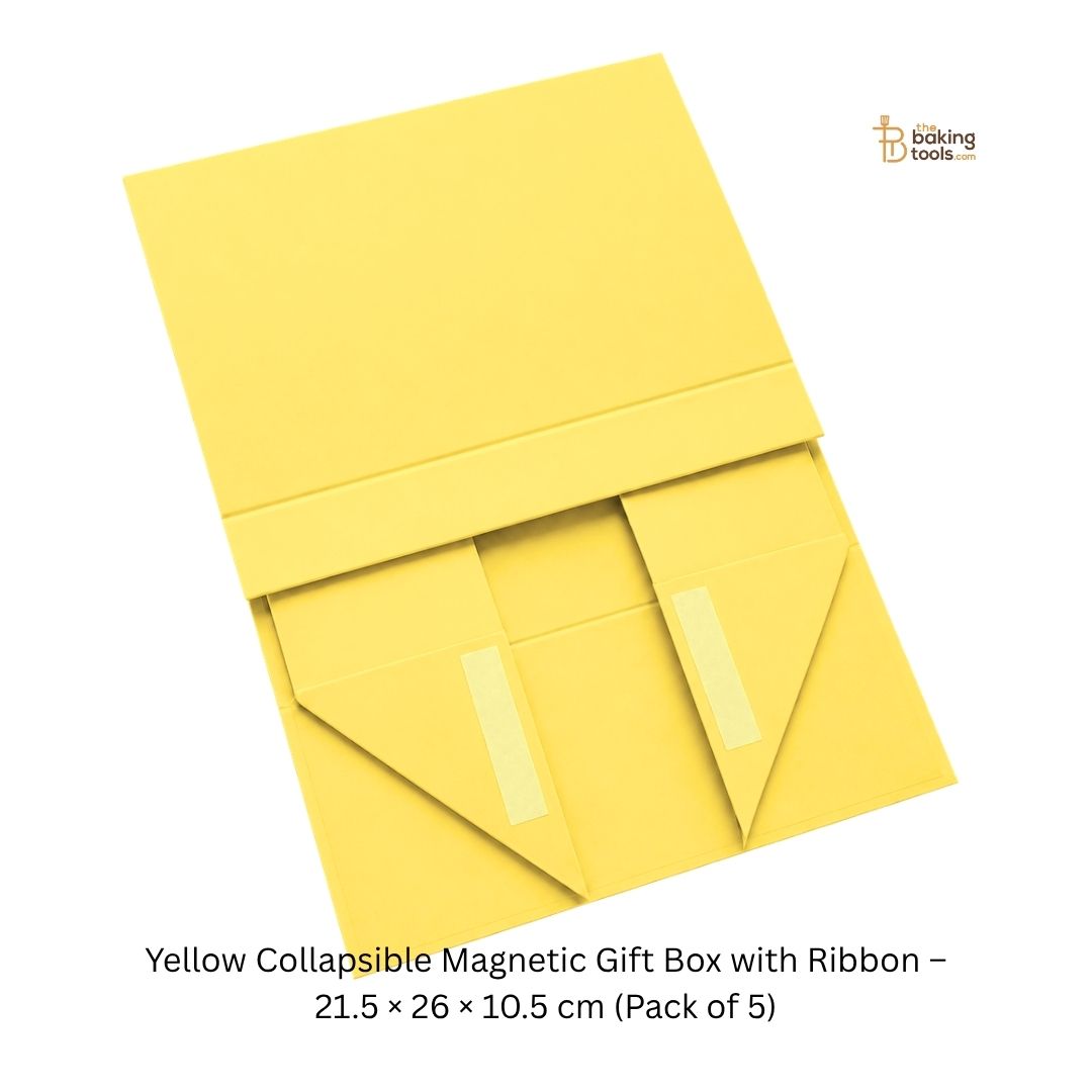 Yellow Collapsible Magnetic Gift Hamper Box with Ribbon – 21.5 × 26 × 10.5 cm (Pack of 5)