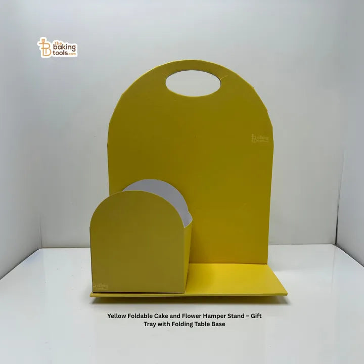 Yellow Foldable Cake and Flower Hamper Stand – Gift Tray with Folding Table Base