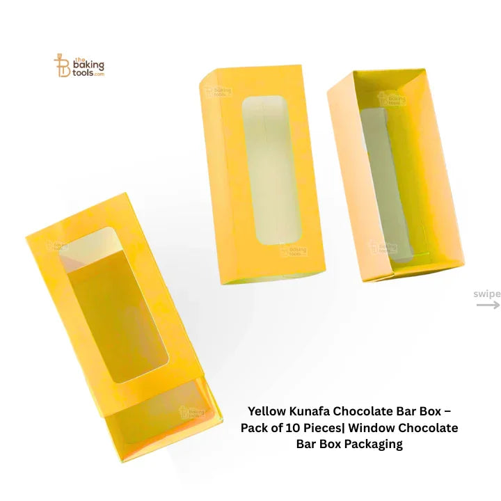 Yellow Kunafa Chocolate Bar Box – Pack of 10 Pcs | Window Chocolate Bar Box Packaging