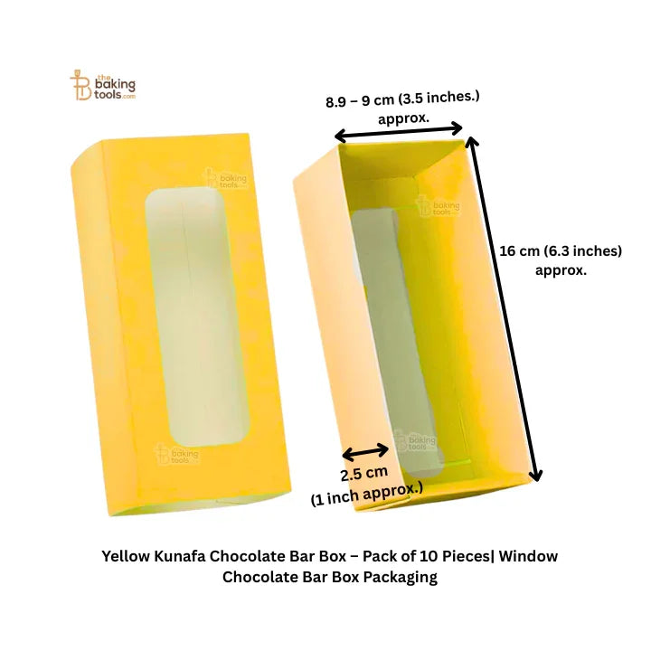 Yellow Kunafa Chocolate Bar Box – Pack of 10 Pcs | Window Chocolate Bar Box Packaging