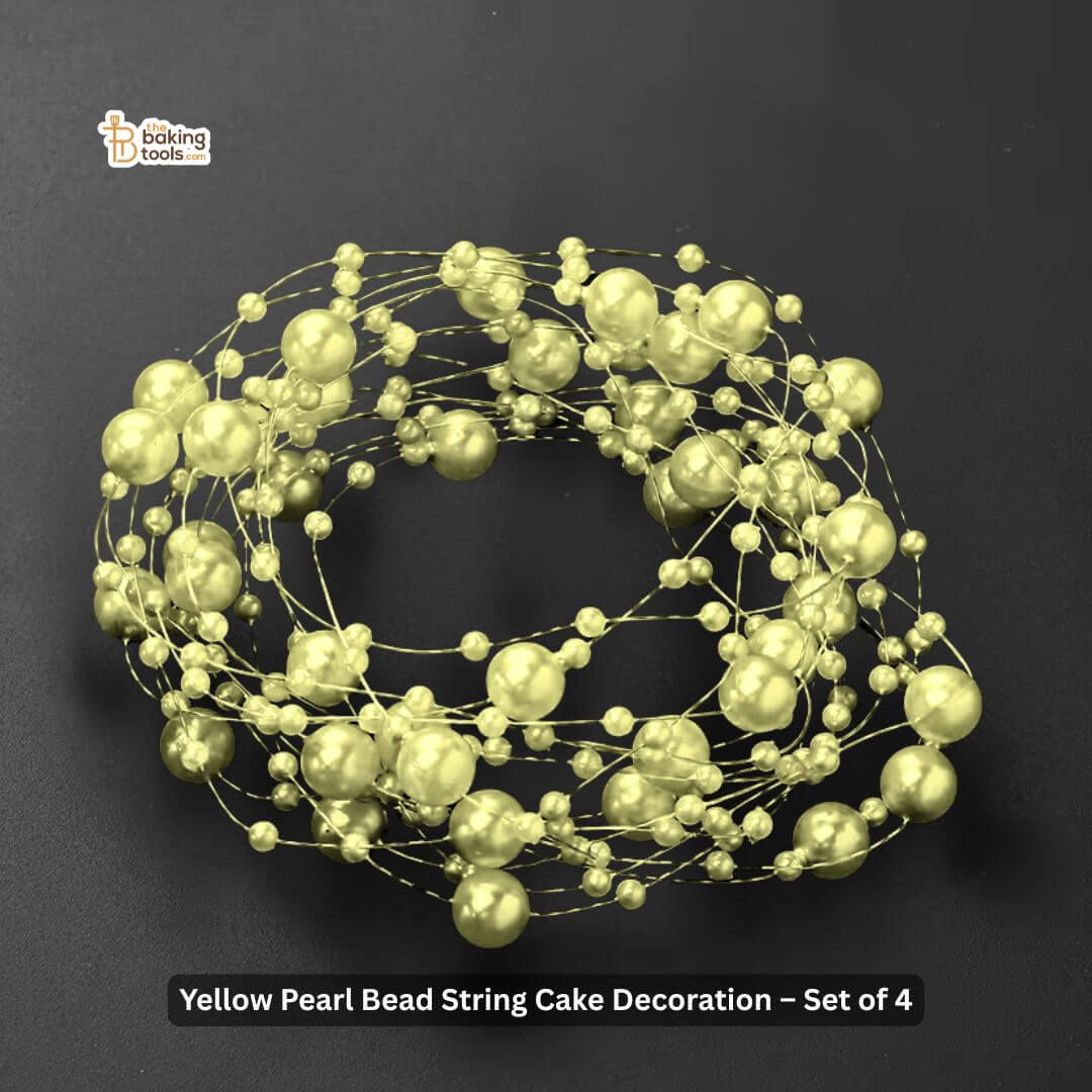 Yellow Pearl Bead String Cake Decoration – Set of 4