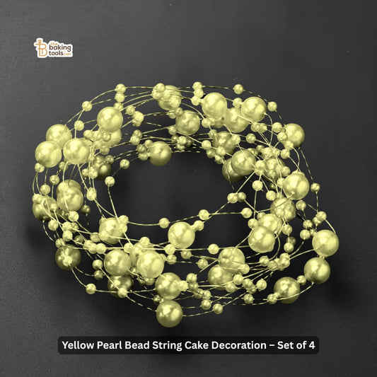 Yellow Pearl Bead String Cake Decoration – Set of 4