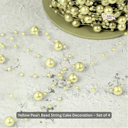Yellow Pearl Bead String Cake Decoration – Set of 4_thebaking tools