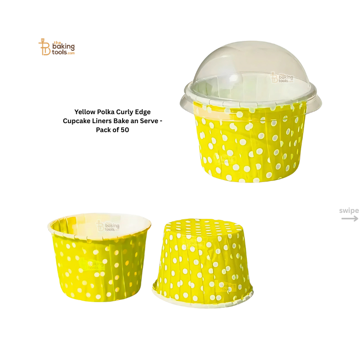 Yellow Polka Dot Curly Edge Cupcake Liners Bake And Serve Muffin Cup - Pack of 50