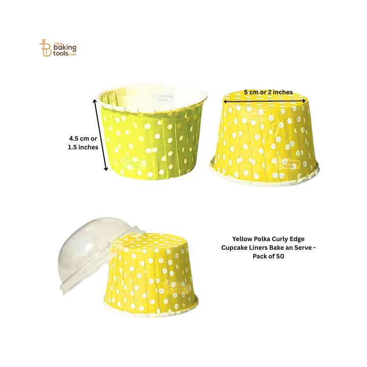 Yellow Polka Dot Curly Edge Cupcake Liners Bake And Serve Muffin Cup - Pack of 50