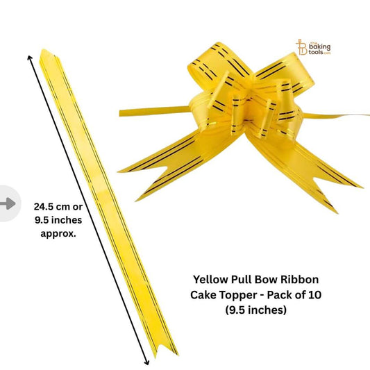 Yellow Pull Bow Ribbon Cake Topper - Pack of 10 (9.5 inches) _ The Baking Tools