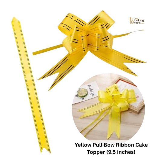 Yellow Pull Bow Ribbon Cake Topper - Pack of 10 (9.5 inches) _ The Baking Tools