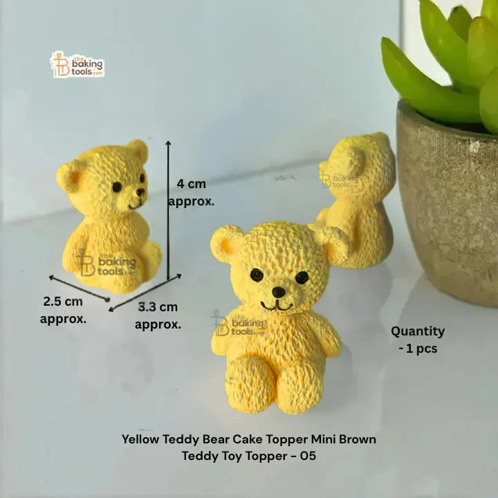 Yellow Teddy Bear Cake Topper Mini Yellow Teddy Toy Topper - 05 - thebakingtools.com
