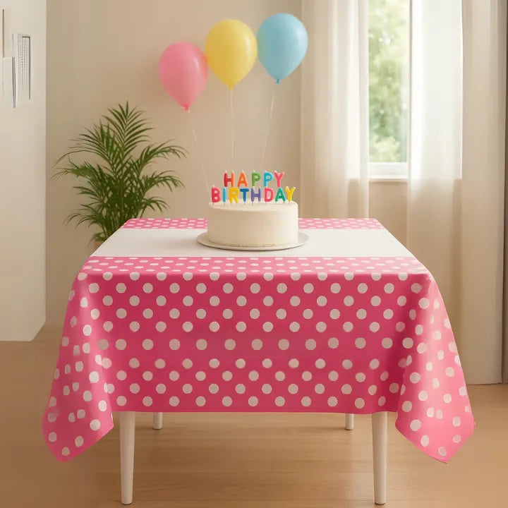Pink Polka Dot Plastic Table Cover – 72 x 43 Inches | Birthday & Party Decor