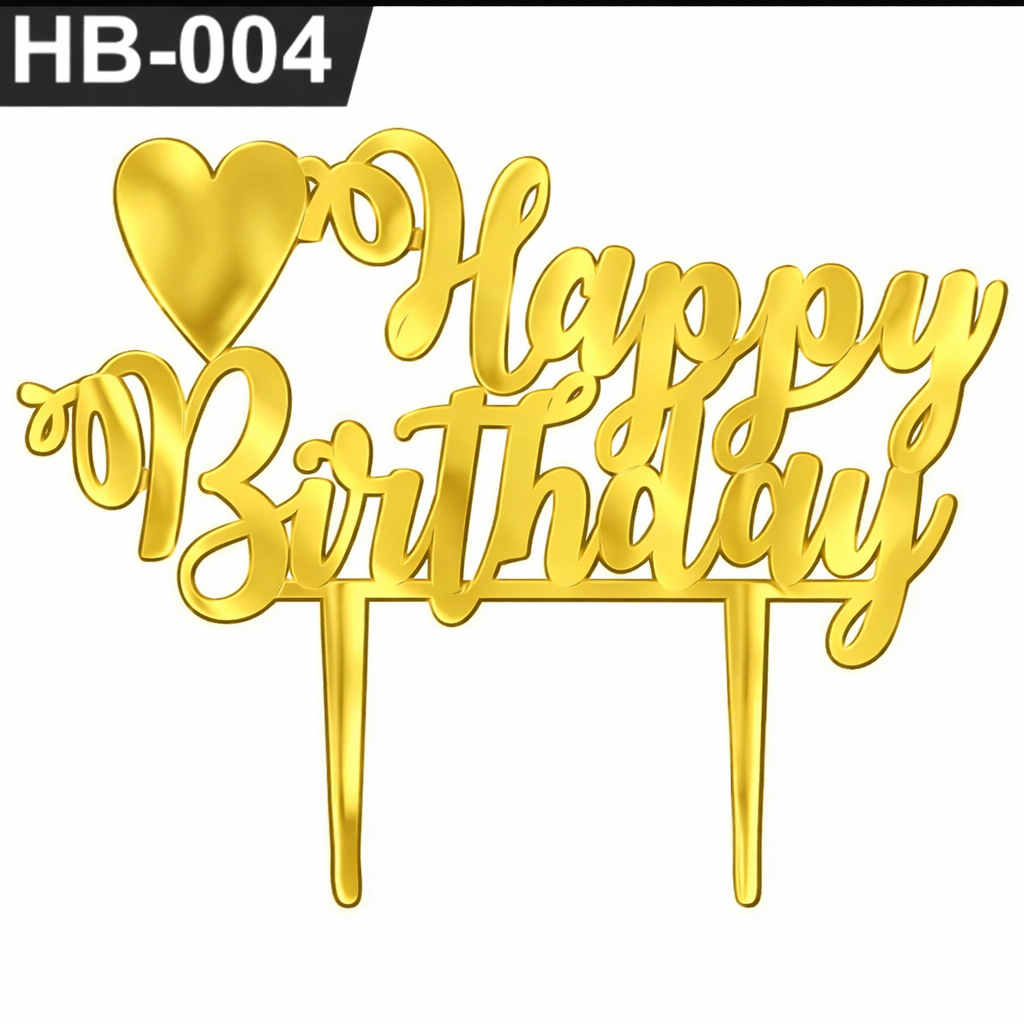 Happy Birthday With Little Heart Acrylic Cake Topper Tag HB-004