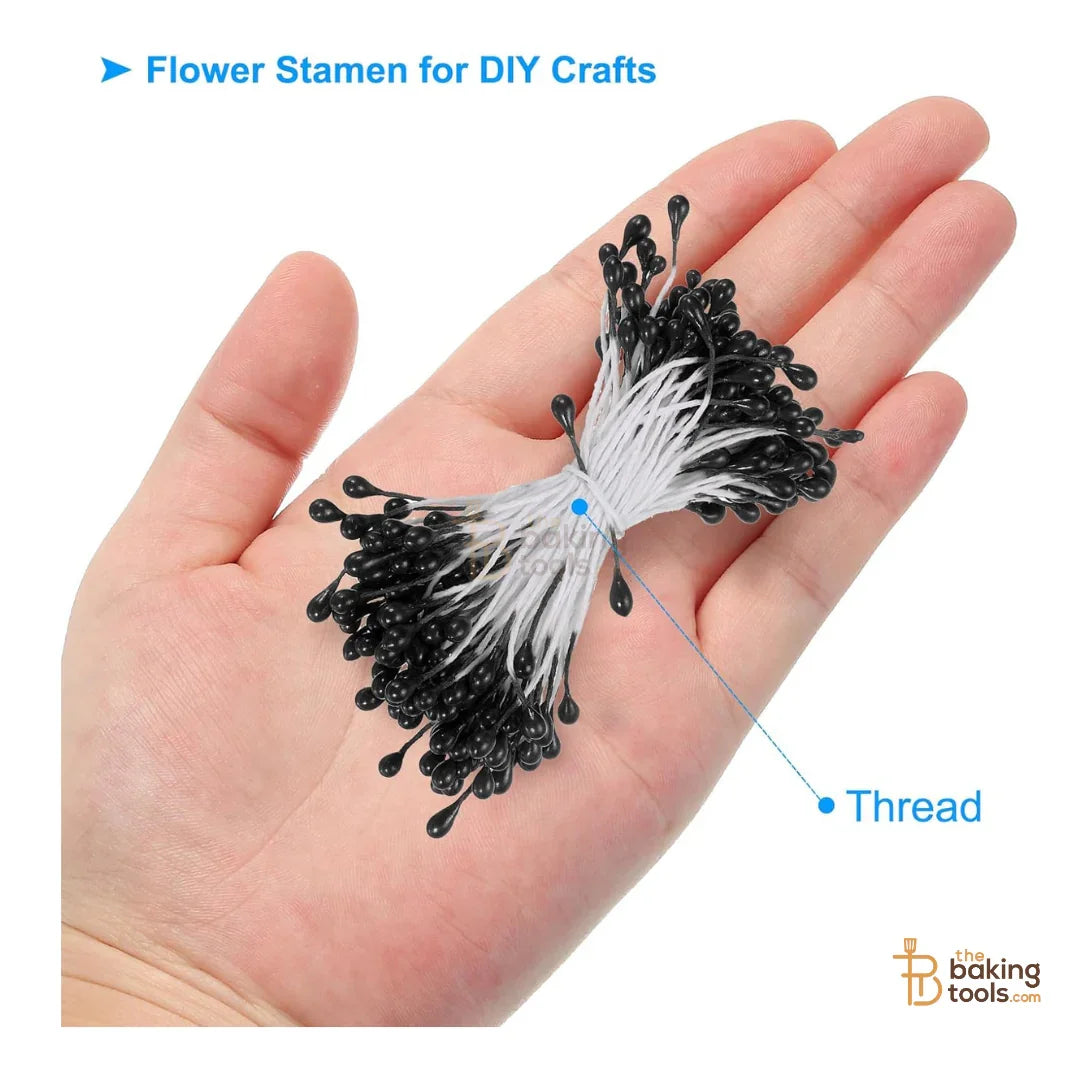 Black - 150 Pcs Double Headed Pearlized Artificial Flower Stamens Pollens – 5.5cm for Sugar Flowers, Cake Decoration & Craft Making