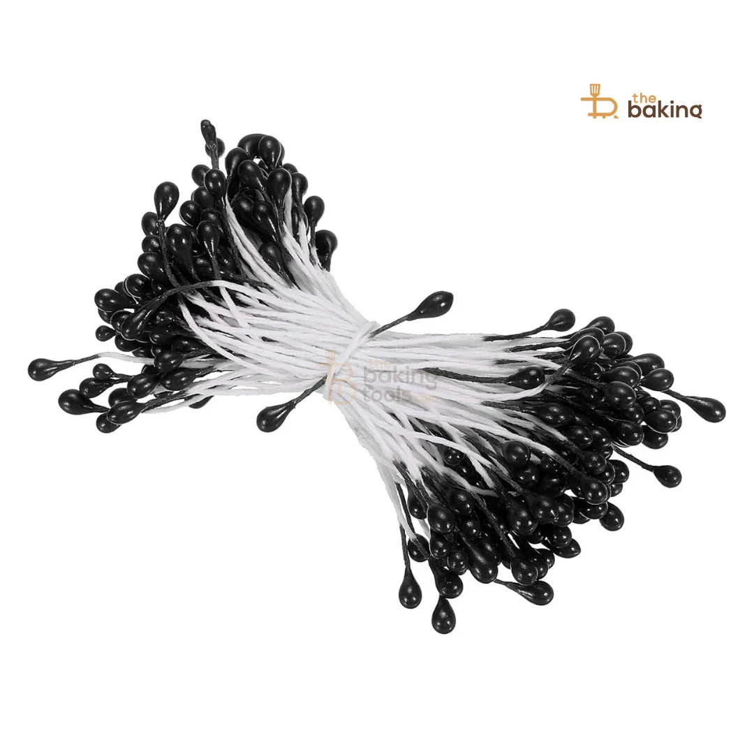 Black - 150 Pcs Double Headed Pearlized Artificial Flower Stamens Pollens – 5.5cm for Sugar Flowers, Cake Decoration & Craft Making