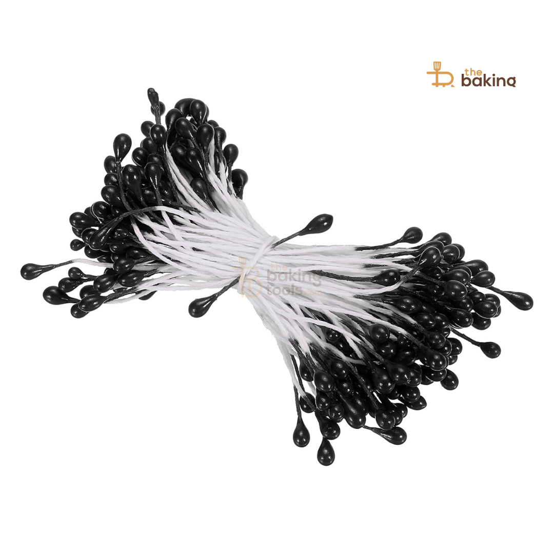 Black - 150 Pcs Double Headed Pearlized Artificial Flower Stamens Pollens – 5.5cm for Sugar Flowers, Cake Decoration & Craft Making