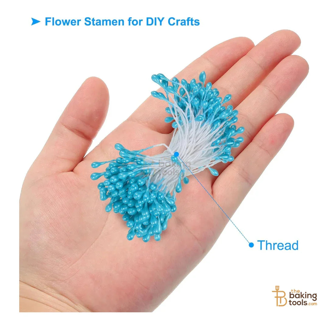 Blue - 150 Pcs Double Headed Pearlized Artificial Flower Stamens Pollens – 5.5cm for Sugar Flowers, Cake Decoration & Craft Making