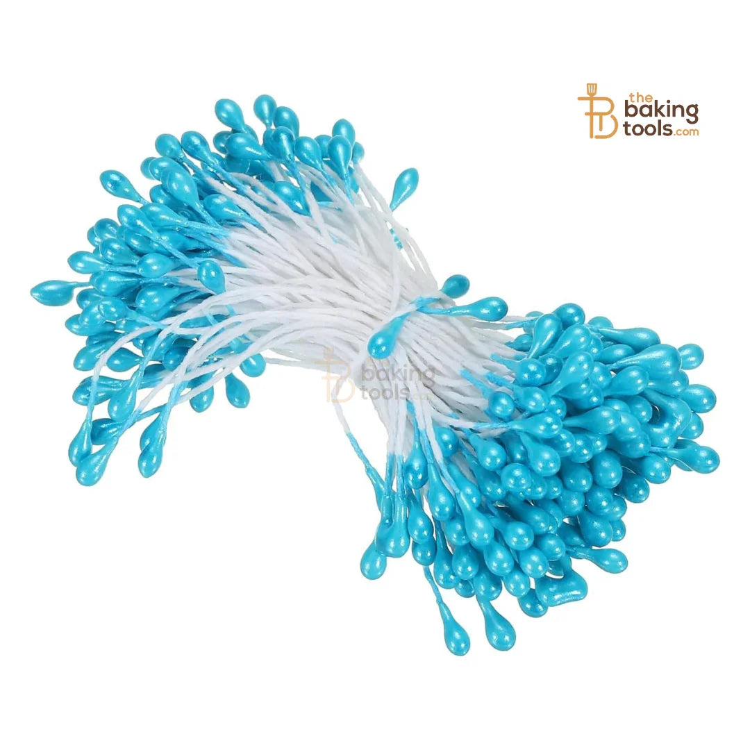 Blue - 150 Pcs Double Headed Pearlized Artificial Flower Stamens Pollens – 5.5cm for Sugar Flowers, Cake Decoration & Craft Making