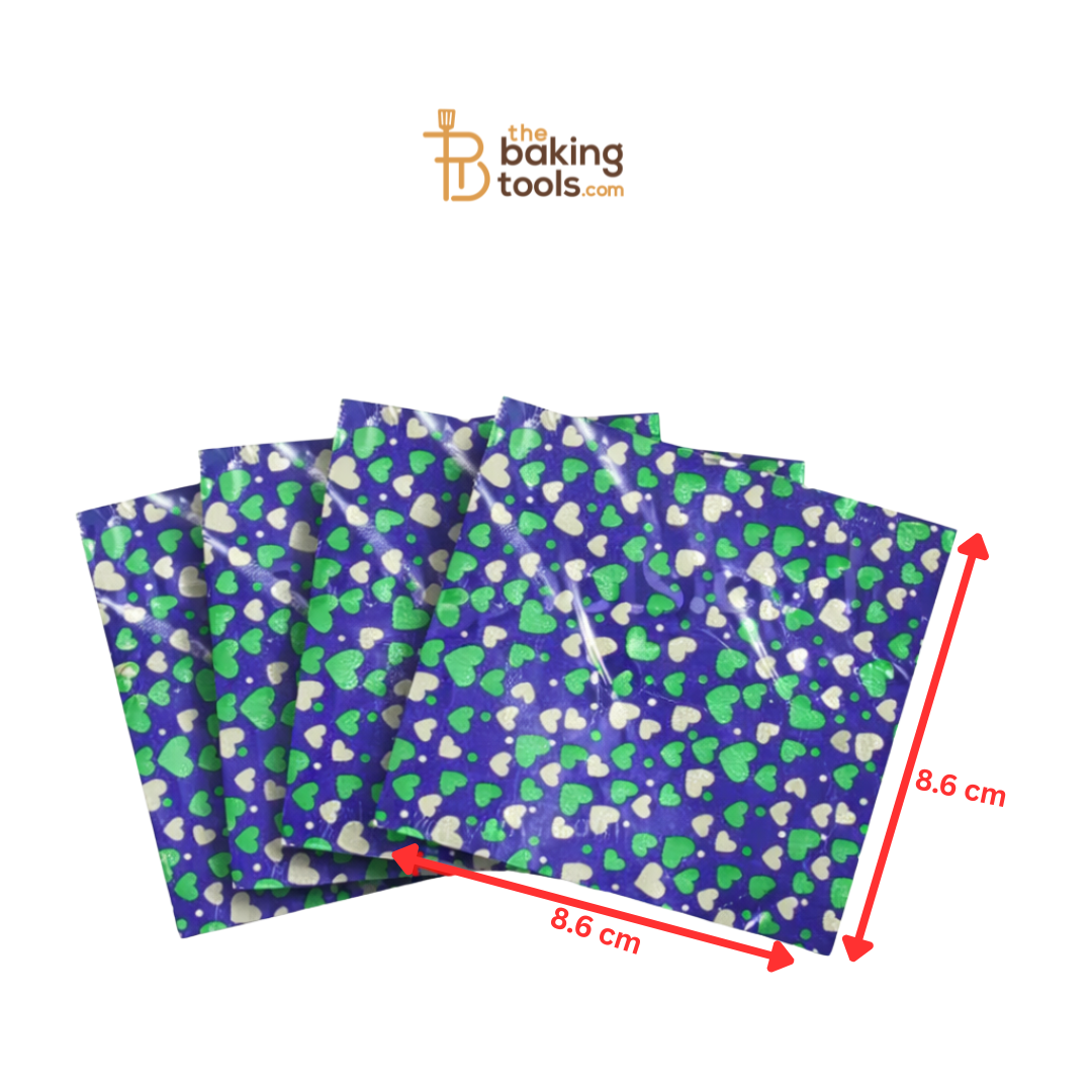 Printed Foil Chocolate Wrapper | 8.6 x 8.6 cm | Blue (Heart Design)
