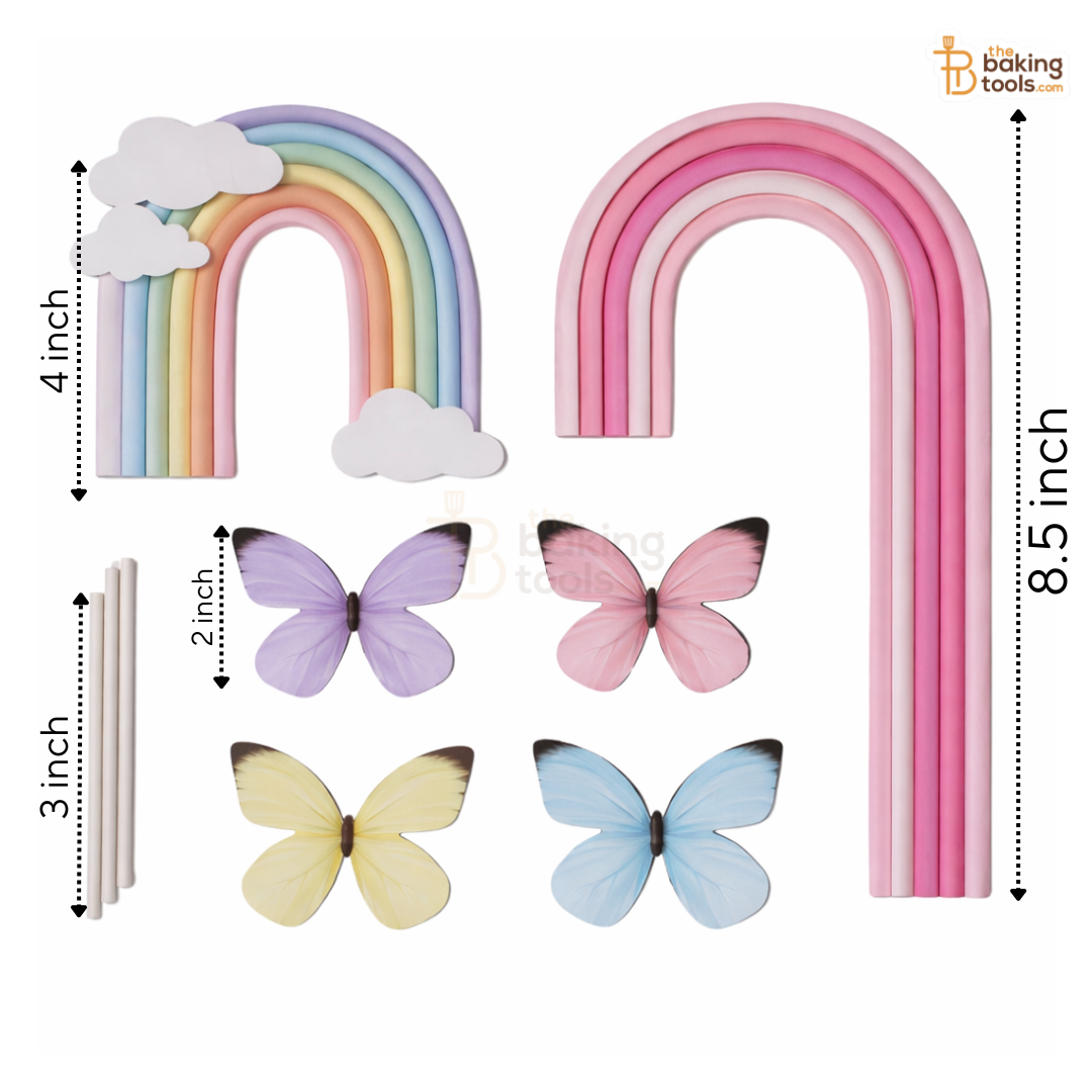 Tall Rainbow Cake Paper Topper Set with Butterflies (8.5 Inch), Blush Pink