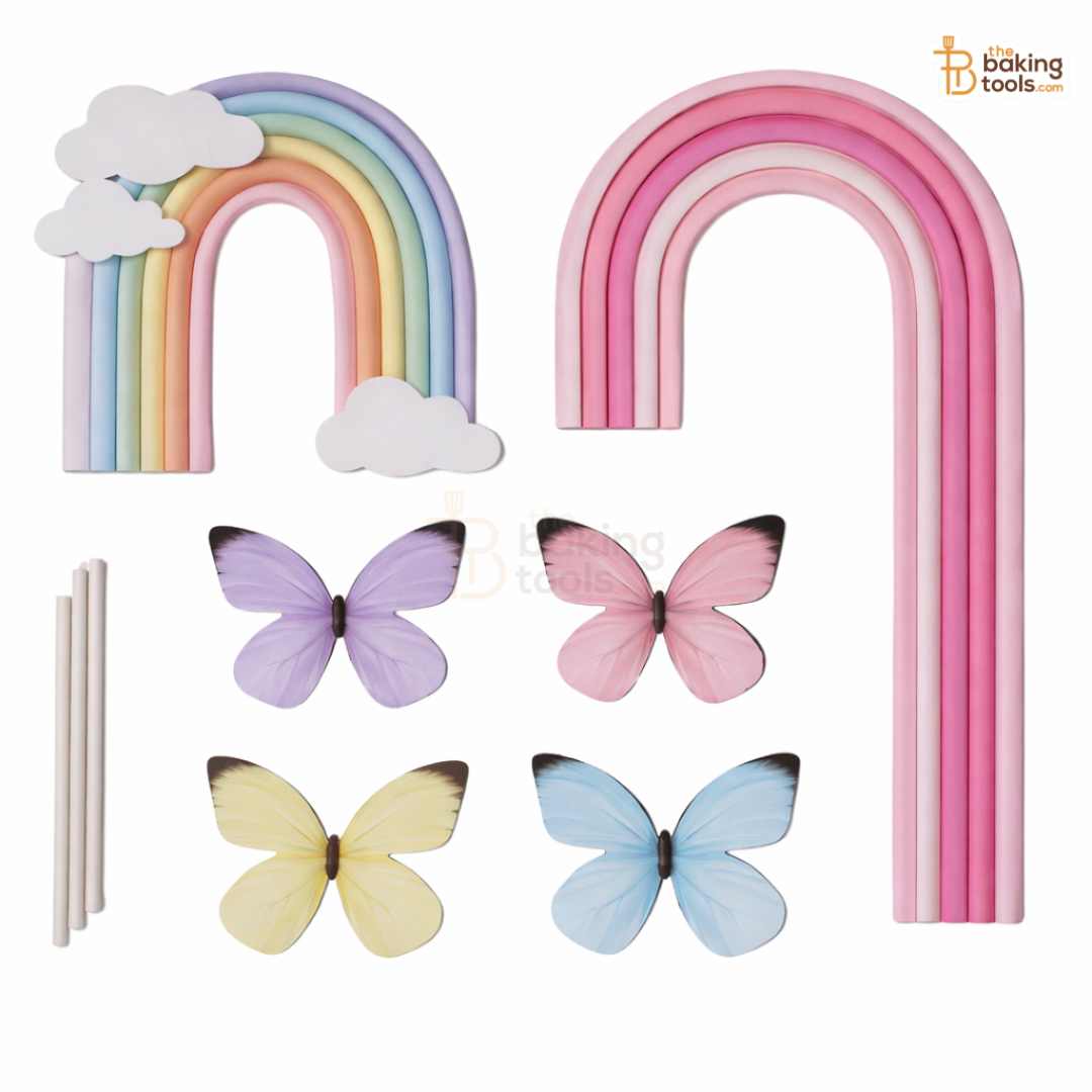 Tall Rainbow Cake Paper Topper Set with Butterflies (8.5 Inch), Blush Pink
