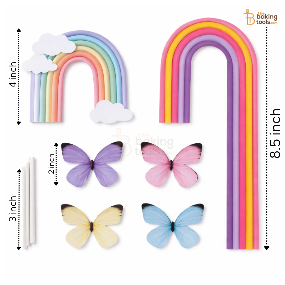 Tall Rainbow Cake Paper Topper Set with Butterflies (8.5 Inch), Candy Colour