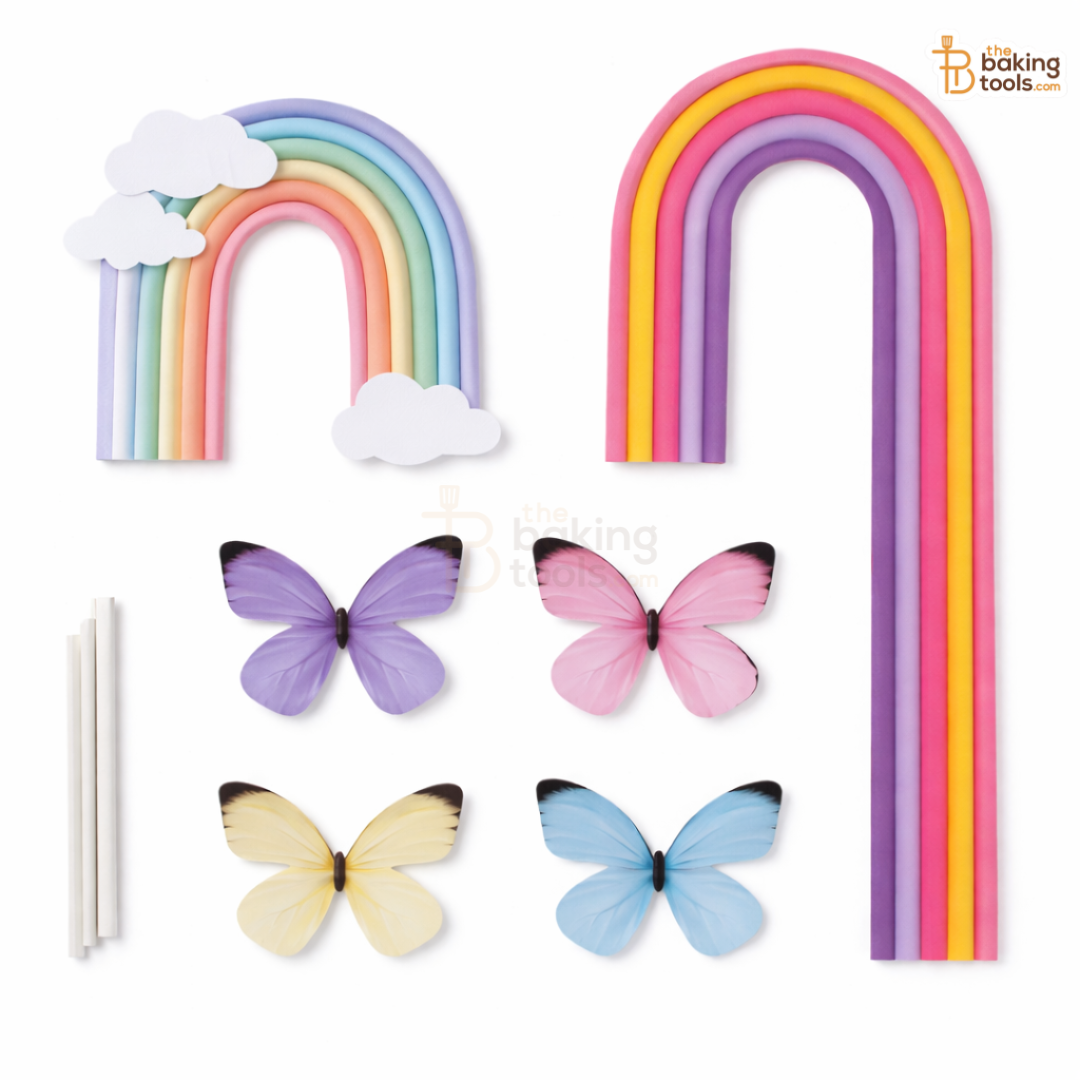 Tall Rainbow Cake Paper Topper Set with Butterflies (8.5 Inch), Candy Colour