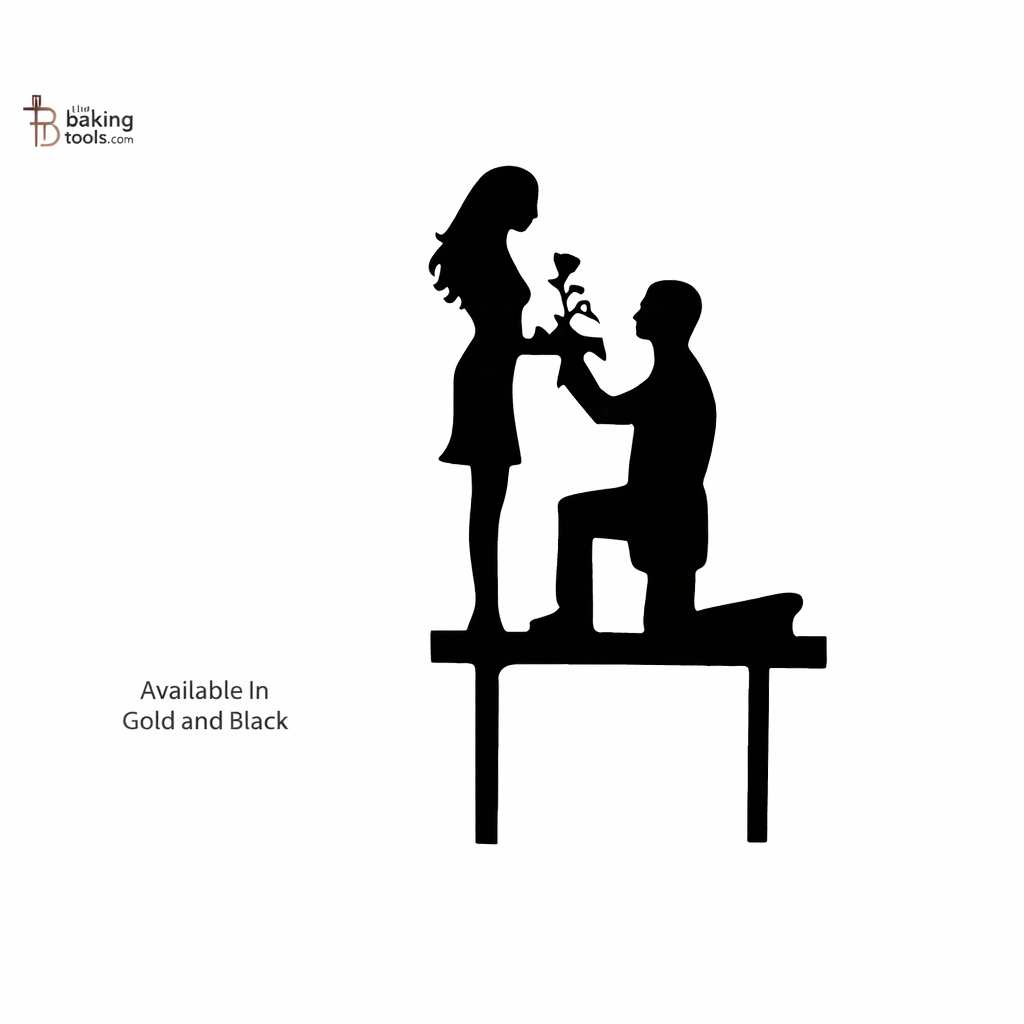 Proposing With Rose Couple Cake Topper Acrylic (Gold & Black) CP-065