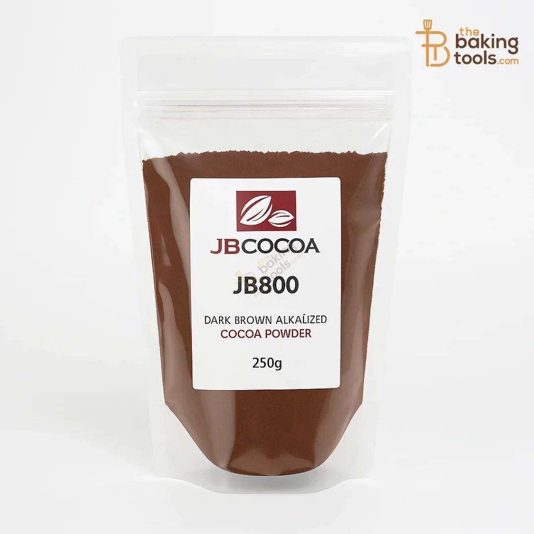 JB800 dark brown alkalized cocoa powder from Indonesia in 250g repack pack for baking and chocolates