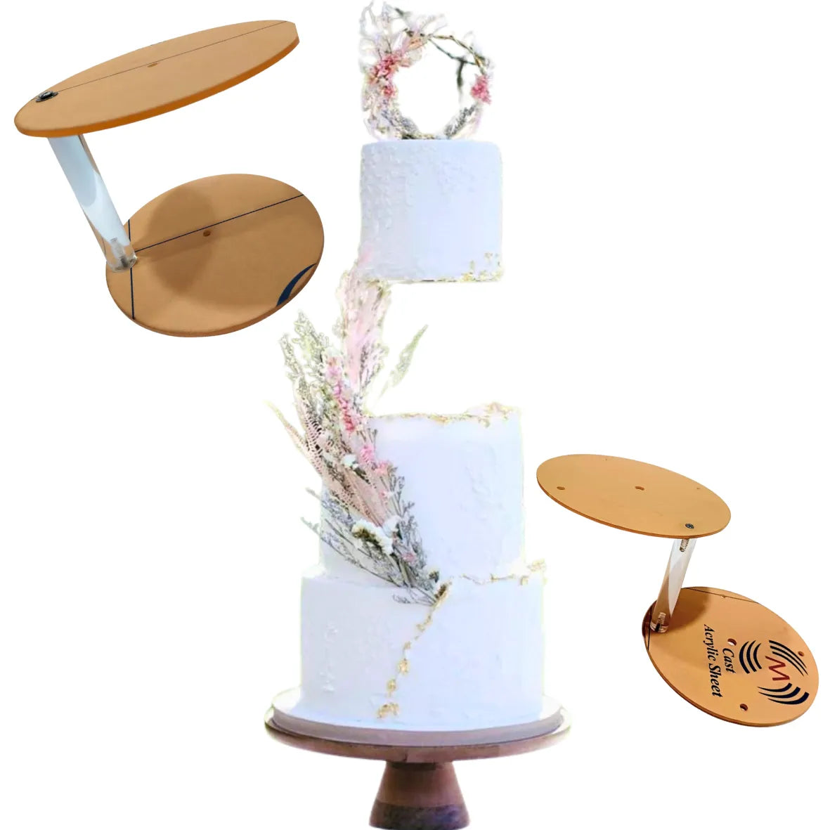Floating Cake Stand 6 Inch Base - Thick Rod 20mm | Cake Tier Separator - thebakingtools.com