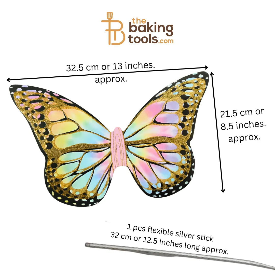 Giant Paper Butterflies Cake Toppers - 01 (Pastel Rainbow Colour) - thebakingtools.com