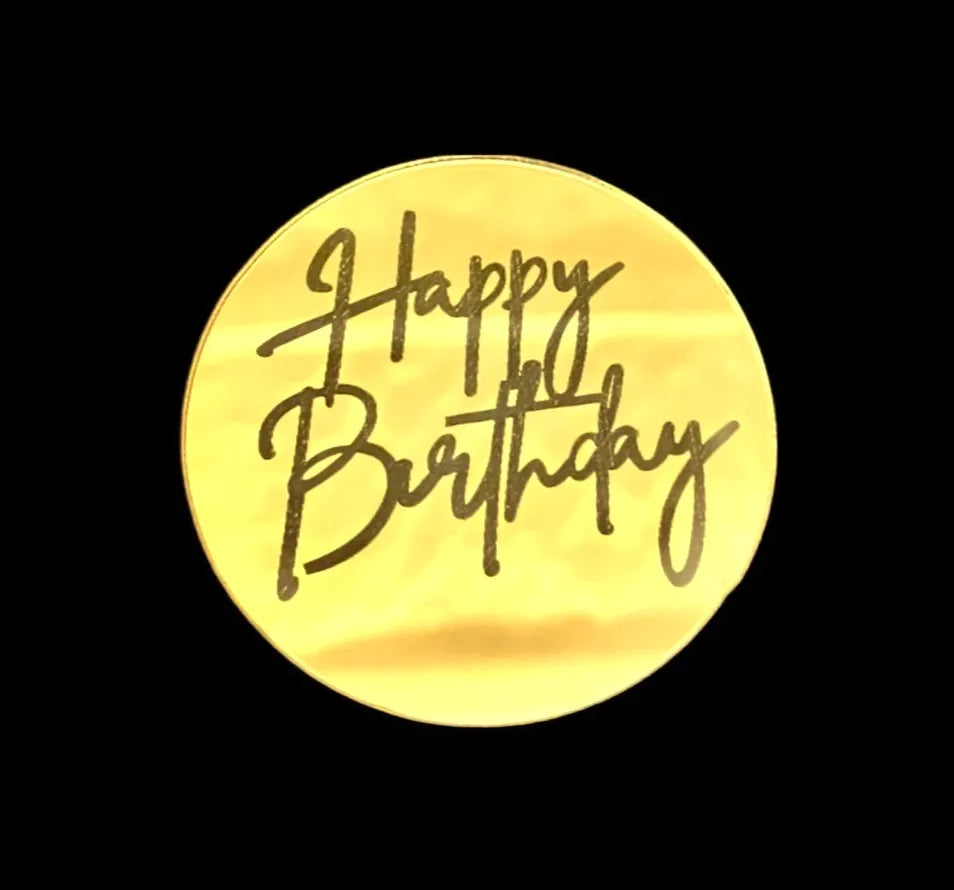 Golden Happy Birthday Coin Topper - 3 Inches - thebakingtools.com
