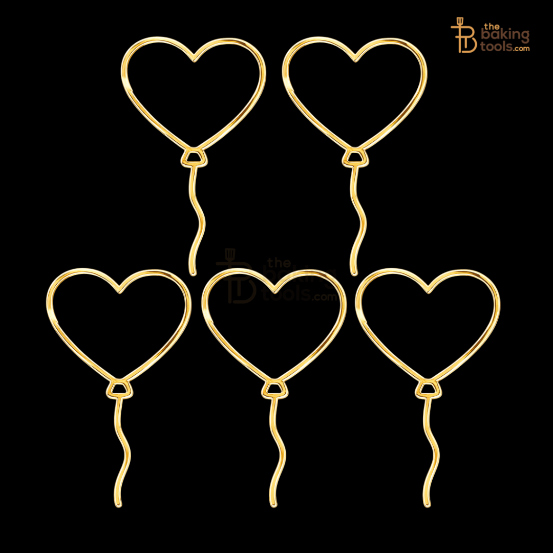 Heart Balloon Acrylic Cake Topper – Mirror Gold (3 Inch, Pack of 5)