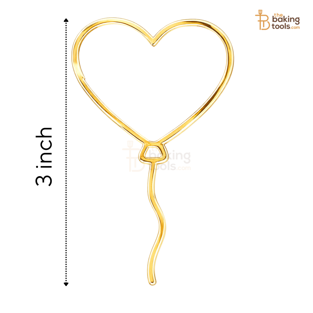 Heart Balloon Acrylic Cake Topper – Mirror Gold (3 Inch, Pack of 5)
