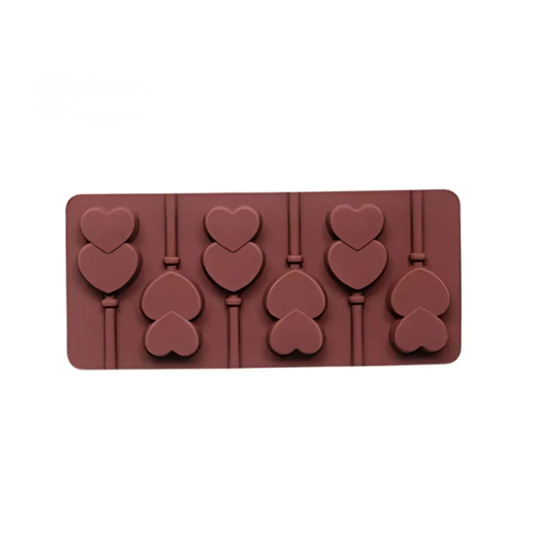 6 Cavity Double Heart Lollipop Silicone Chocolate Mould