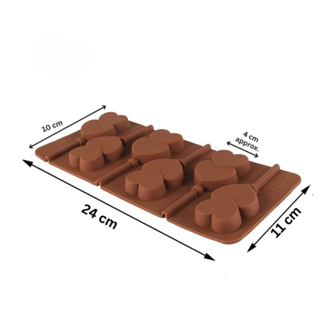 6 Cavity Double Heart Lollipop Silicone Chocolate Mould