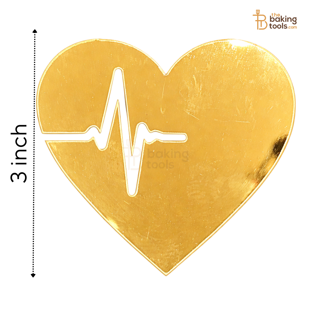 Heartbeat Heart Acrylic Cake Topper – Mirror Gold (3 Inch, Pack of 5)