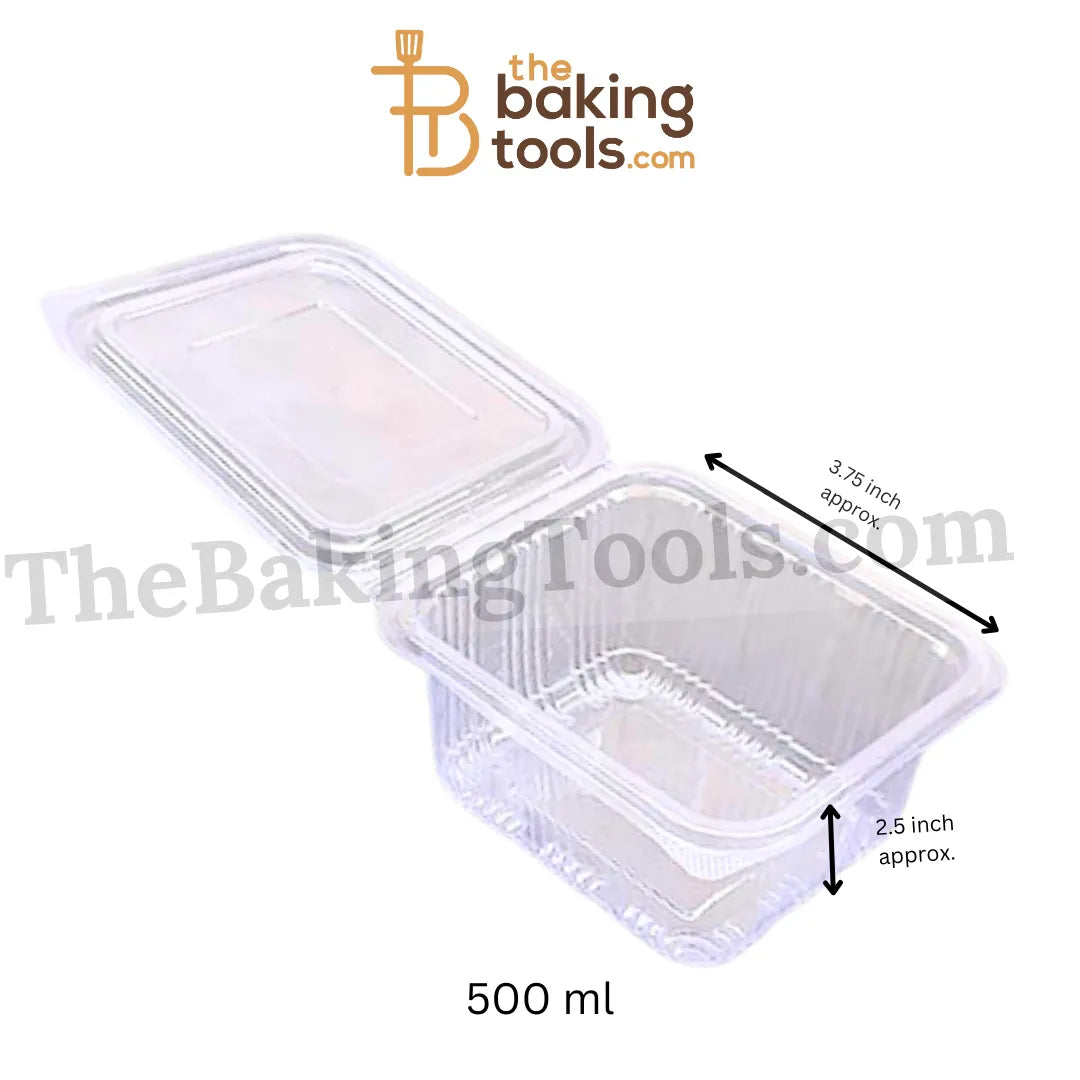 Hinged Plastic Container Flat Lid 500 ml _ Pack of 50 - thebakingtools.com
