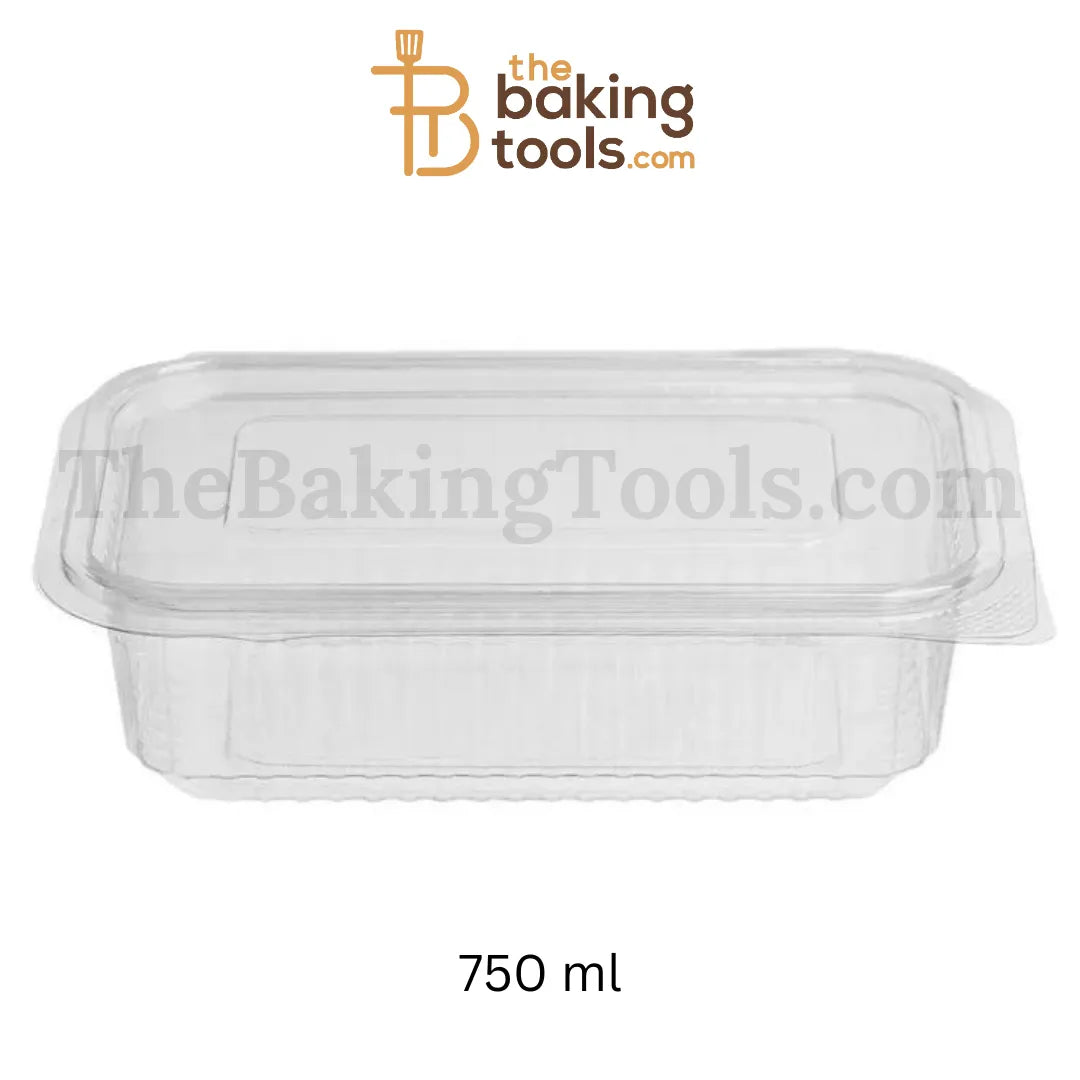 Hinged Plastic Container Flat Lid 750 ml _ Pack of 50 - thebakingtools.com