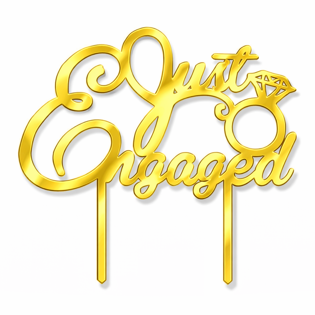 4 Inch Just Engaged Acrylic Cake Topper Tag , (EN-017)
