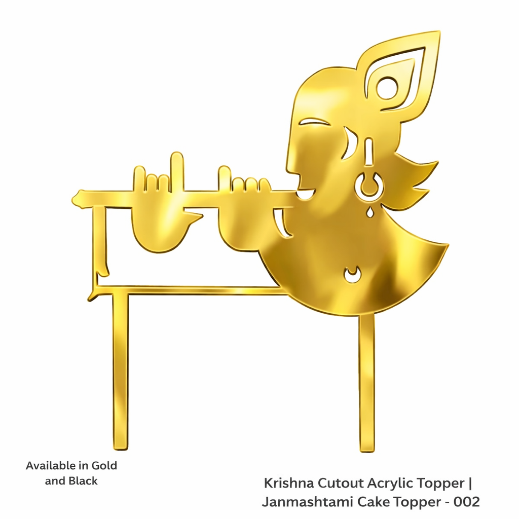 Krishna Cuttot Acrylic Topper | Janmashtami Cake Topper | Available in Gold and Black - 002