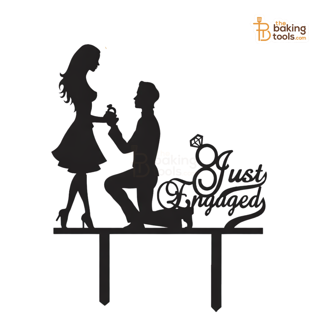 Just Engaged Couple Acrylic Engagement Cake Topper Tag EN-002