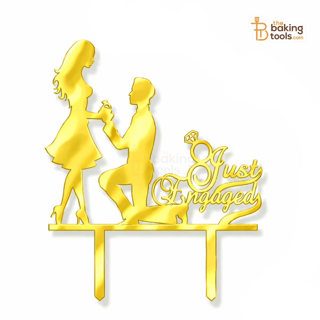 Just Engaged Couple Acrylic Engagement Cake Topper Tag EN-002