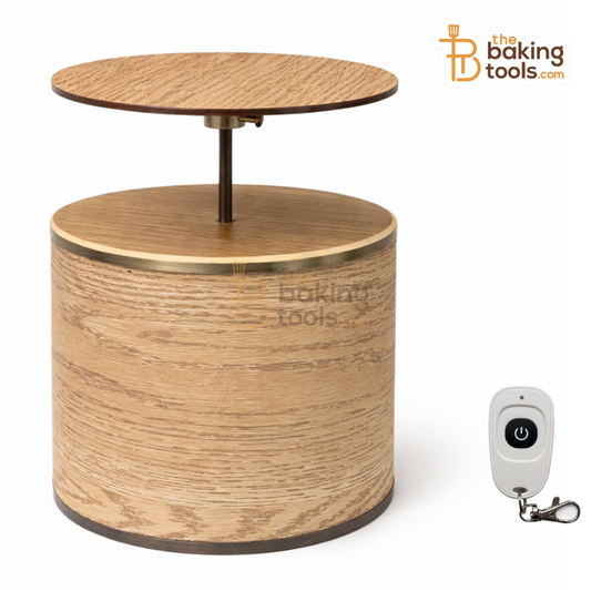 moving cake stand with remote control up and down wooden finish cake display stand
