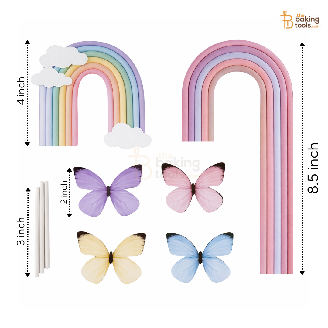 Tall Rainbow Cake Paper Topper Set with Butterflies (8.5 Inch), Pastel Dream