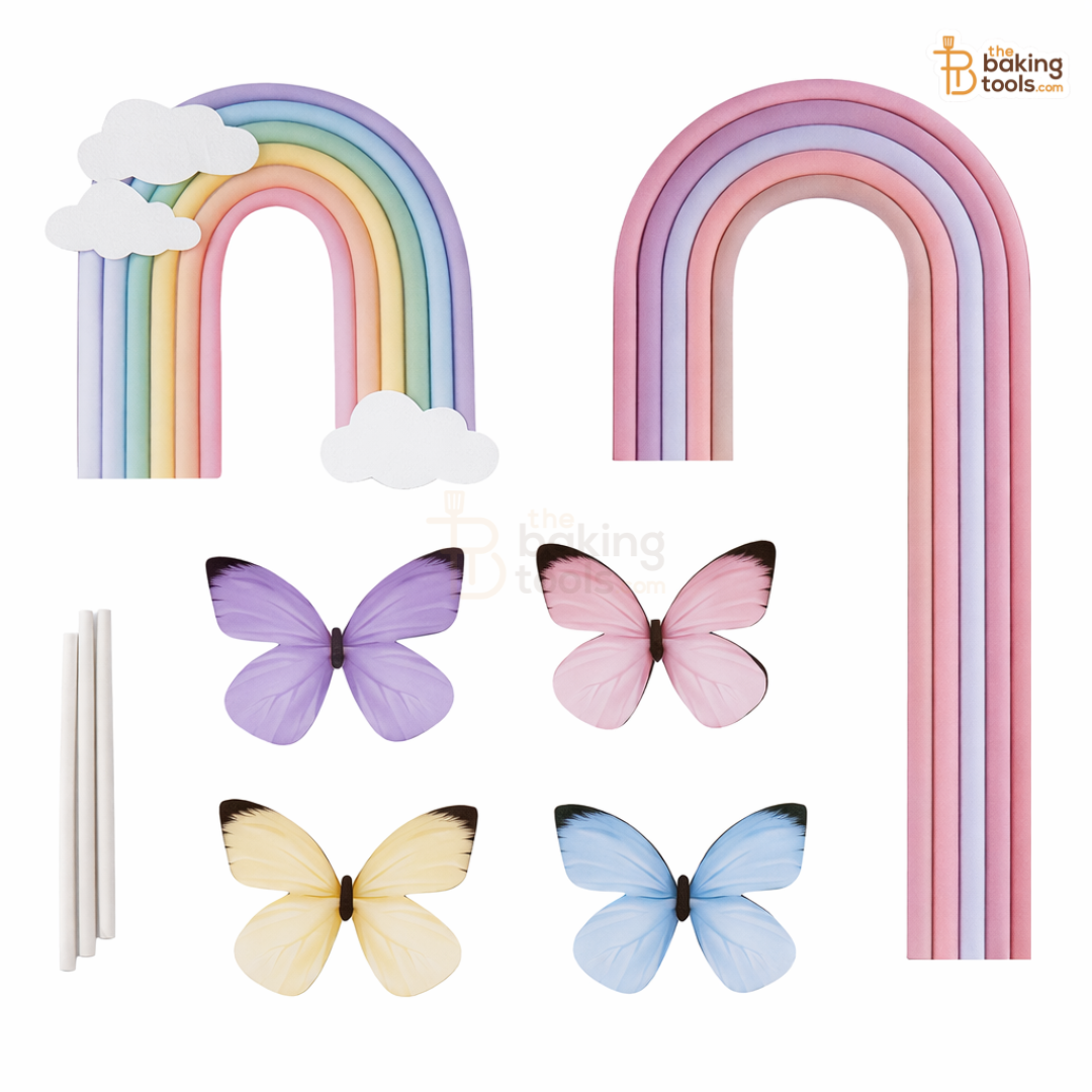 Tall Rainbow Cake Paper Topper Set with Butterflies (8.5 Inch), Pastel Dream